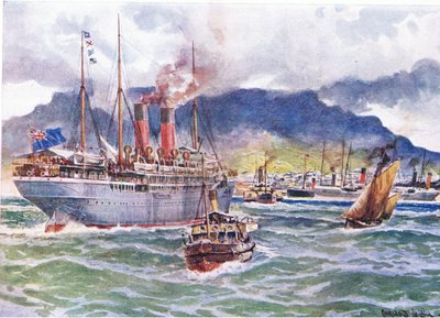 Transports in Table Bay during the South African War, illustration from Cassells History of England by Charles John de Lacy